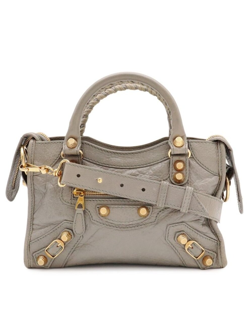 Balenciaga Giant Mini City 2-Way Shoulder Bag Leather Gray Gold